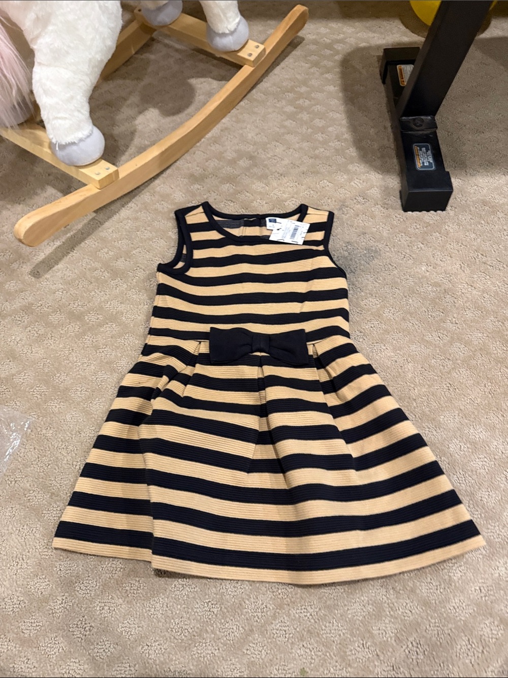 Janie and Jack Navy and Tan Striped Bow-Appliqué Fit-and-Flare Dress